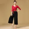 Stage Drag Women Fashion Latin Dance Practice Ballroom Suits Red Tops en Wide-pijbroek Moderne casual losse sets