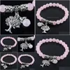 Cuentas de 8 mm de cuarzo rosa natural Strand Stone Bracelet Pink Crystal Beads Stretch Bangle Metal Tree Of Life Charms Jewelry K3219 Drop Dhldq