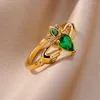 Anneaux de mariage priant les mains pour femmes hommes vert Zircon acier inoxydable anneau Vintage paix accessoires Anillos Mujer