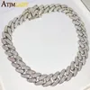 Necklaces Hip Hop Men Women Jewelry 18mm Width Iced Out Sparking 2row CZ Big Heavy Miami Cuban Link Chain Men Choker Cool Necklace