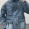 Men's Hoodies Vintage Denim Jacket Men Long Sleeve Streetwear Hoodie Pockets Spring Autumn Coat Hip Hop Motorcycle