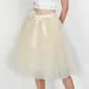 Jupes 7 couches 65 cm longueur au genou Tulle Tutu femmes plissé noir rose 2023 printemps été coréen élastique taille haute maille jupe