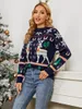 Женские свитера 2023 Женщины рождественские пуллеры с длинным рукавом Жаккардовый оленей снежинка снежинка наполовину высокий воротник.