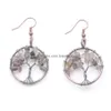 Dangle Lustre Naturel Puces Pierre Arbre De Vie Rétro Fil Wrap Cuivre Antique Rond Cristal Crochet Boucle D'oreille Pour Les Femmes Cadeau J Dhp2Z