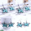 Charme Femmes Petit Papillon Tibétain Sier Turquoise Boucles D'oreilles Gstqe088 Cadeau De Mode Style National Femmes Diy Boucle D'oreille Drop Delivery Juif Dhuwc