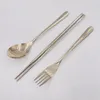 Conjuntos de utensílios de jantar tacray 3pcs/set grandes titânio tabela colher colher pico de pauzinhos longos manuse