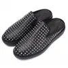 Black Rivets Boats Half Slippers Thick heel Comfort Leisure Shoes Gentlemen Handmade Lazy Shoes Big Size 38-45