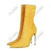 Olomm New Fashion Women Spring Soccer Ankle Boots Metal Thin Heels Poinded Toe Black Yellow Red Party Shoes Women USサイズ5-13