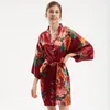 Women's Sleepwear Satin Print Flower Nightwear Women Oversize Kimono Gown 2023 Bride Bridesmaid Wedding Robe Silky Intimate Lingerie