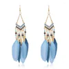 Stud Earrings Fashion Bohemian Ethnic Style Leaf Jewelry Retro Long Tassel Colorful Feather For Women Gift