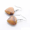 Dangle Chandelier Natural Tigers Eye Beads Stone Earrings For Women Romantic Heart Shaped Pendant Hanging Earring Fashion Jewelry Dh8Fu