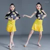 Stage Wear 2023 2pc Girl Latin Dance Dress Children Costume Salsa Black Kids Red Tango Jurken Dancing Performance Solid