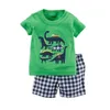 Kledingsets zomer peuter jongens kledingpak groen dino babyjongen outfits katoenen toppant 2 stks set geboren 6 9 12 18 24 maanden