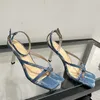 Sandals Pumps New in Denim Heels Elegant Women Shoes Fashion Shallow Female Ankle Buckle Ladies High Flip Flops 230511