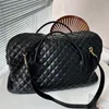 Large Capacity Travel Bag Black Tote Bags Genuine Leather Handbag Cowhide Diamond Lattice Zipper Open Lock Decoration Fashion Letter High Quality Lady Shoulder Bag