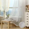 Cortina blanca pura, cortinas transparentes para sala de estar, dormitorio, alambre plateado, Pastoral, rural, elegante, raya, gasa, balcón, cortinas para ventana