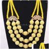 Boucles d'oreilles Collier Ensemble 4Ujewelry Perles Artificielles Bijoux Africains Costume Perles Nigérianes 2022 Jaune Drop Delivery Dhgarden Dhr67