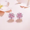 Fashion Pink Shiny Cherry Blossom Zircon Stud örhängen Kvinnor Classic Crystal Sterling Silver Stud örhängen Söt uttalande örhängen Vintage smycken