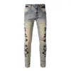 Designer Clothing Amires Jeans Denim Pants Amies High Street Camouflage Bone with Leather Knife Cut Holes Washed Into Old Jeans Mens Ins Fashion Brand Leggings Distr