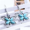 Charme Femmes Petit Papillon Tibétain Sier Turquoise Boucles D'oreilles Gstqe088 Cadeau De Mode Style National Femmes Diy Boucle D'oreille Drop Delivery Juif Dhuwc