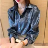 Kadın bluzları Kadınlar Parlak Düğmesi Gömlek İlkbahar ve Sonbahar Uzun Kollu Tasarımcı Giyim Korean Moda Gevşek Yüksek Kaliteli Retro