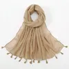 Solide Bambus Baumwolle Hijab Schal Für Frauen Muslimischen Tücher Mit Quasten Kopftuch Wraps Islam Stirnband Turban Foulard Schals