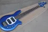 Guitare basse électrique bleu métallisé à 5 cordes d'usine avec circuit actif, incrustation de lune, peut être personnalisée