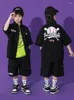 Стадия ношения модных мальчиков Хип -хоп одежда короткие рукава черные шорты летние девочки джазовые танце