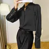 Women's Blouses Yellow Pointed Collar Women's Button Shirt Spring And Autumn High Quality Satin Top Designer Retro Office Korean Fashion