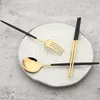 أدوات المائدة مجموعات أدوات المائدة الذهبية السوداء مجموعة زبدة سكين الشوكة شوكة طويلة مقبض الشاي ملعقة الملعقة