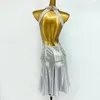 Stage Wear Latin Dance Competition Dress Silver High End Pearl Crystal Backless Sexy Women Girls Prom Costume BL6587