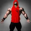 MENS TANK TOPS SOMMER STELESS Gym Skjorta Bodybuilding Fitness Muscle Hooded Run Training 100% Cotton Hood Singlet 230524