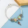 Bangle Romantic Flowers Diy Pendant Charm Armband Silver Color Beads Charms For Women Lovers smyckespresent