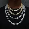 Necklaces Hip Hop Men's Curb Cuban Link Chains 13mm Full Paved Rhinestone Crystal Necklaces Bling Rapper Silver Color Jewelry Set Anklet