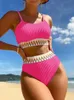 Swimswear pour femmes Riseado High Waist Bikini Swimsuit 2023 Texture de maillots de bain Femmes de bain Contrassement Contrassement Backwear Summer Swim Suite Y23