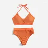Women's Swimwear 2 Piece Brazilian Bikini Orange Swimsuit Women Green Low Waist Tankini Set Bandage Bikinis 2023 Bathing Suit Girl