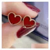 Серьги-гвоздики Clover Van Brand Серьги Love Red Heart Серьги из розового золота Серьги Серьги Ожерелье Браслет Браслеты Ювелирные изделия Прямая доставка Dhqda