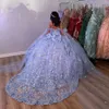 Hors épaule lilas princesse Quinceanera robe dentelle Appliques avec nœud fête d'anniversaire robes De Anos Corset robes De bal