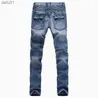 Men's Jeans Fashion Men's foreign trade light blue black jeans pants motorcycle biker men washing to do the old fold men Trousers Casual Runway Denim L230520