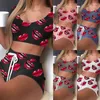 Kvinnors shorts Kvinnors sommarskörd topp och dragkammare Set Casual Lips Print Sportwear Girls Contrast Lace Fun underkläder