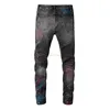 Designerkleidung Amires Jeans Denim-Hosen Amies High Street Double Knee Zerrissene Jeans Herrenmodemarke Slim Fit Small Foot Stretch Made Old Splashink Paint Hose D