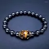 Charm Bracelets European And American Natural Stone Volcanic Men's Bracelet Alloy Crown Tiger Eye Bead For Man