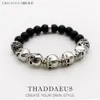 Bangles Crânio Pave Pulseira Europa Estilo Rebel Moda Punk Jewerly para Homens e Mulheres Beads Obsidian Presente