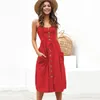 Boho Floral Dress Summer Vintage Casual Sundress Female Beach Dress Midi Button Backless Polka Dot Striped Women Dress