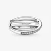 Crossover Pave Triple Band Ring per Pandora Authentic Sterling Silver Party Designer di gioielli Anelli per donna Anello da coppia con diamante di cristallo da uomo con scatola originale