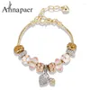 Pulseras con dijes ANNAPAER Abalorio gota flor pulsera para mujer cristal cuenta brazalete DIY joyería Pulseras B16081A