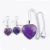 Earrings Necklace Jewelry Set For Women Pendant Hoop Party Love Heart Reiki Chakra Beads Stone Amethysts Agates Crystal Bq308 Drop Dhrtm