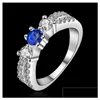 Drie stenen ringen dames sterling sier vergulde blauwe ronde zirkon ring gssr399 mode 925 bord drop levering sieraden dhmfl