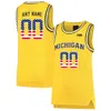 Пользовательские майки Мичигана Майки Мужские Колледж Колледж Белый Синий желтый флаг США Мода настройка университетской баскетбольной одежда для взрослых