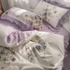 Bedding Sets 100% algodão francês vintage gardenia impressão princesa conjunto rural Flores de babados Quiltduvet Capa de cama de cama de cama de cama 230523